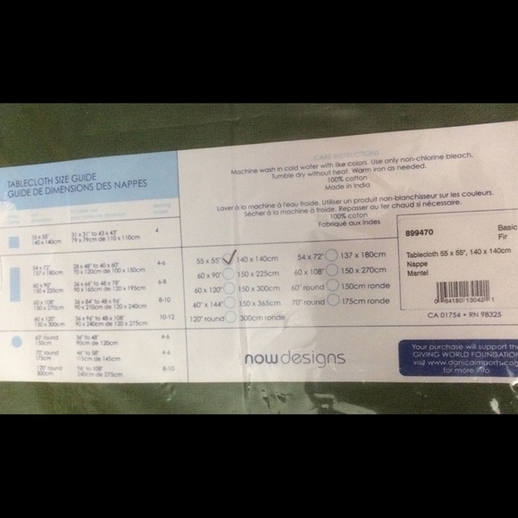 NWT Cotton Tablecloth 55in x55in - Picture 4 of 4